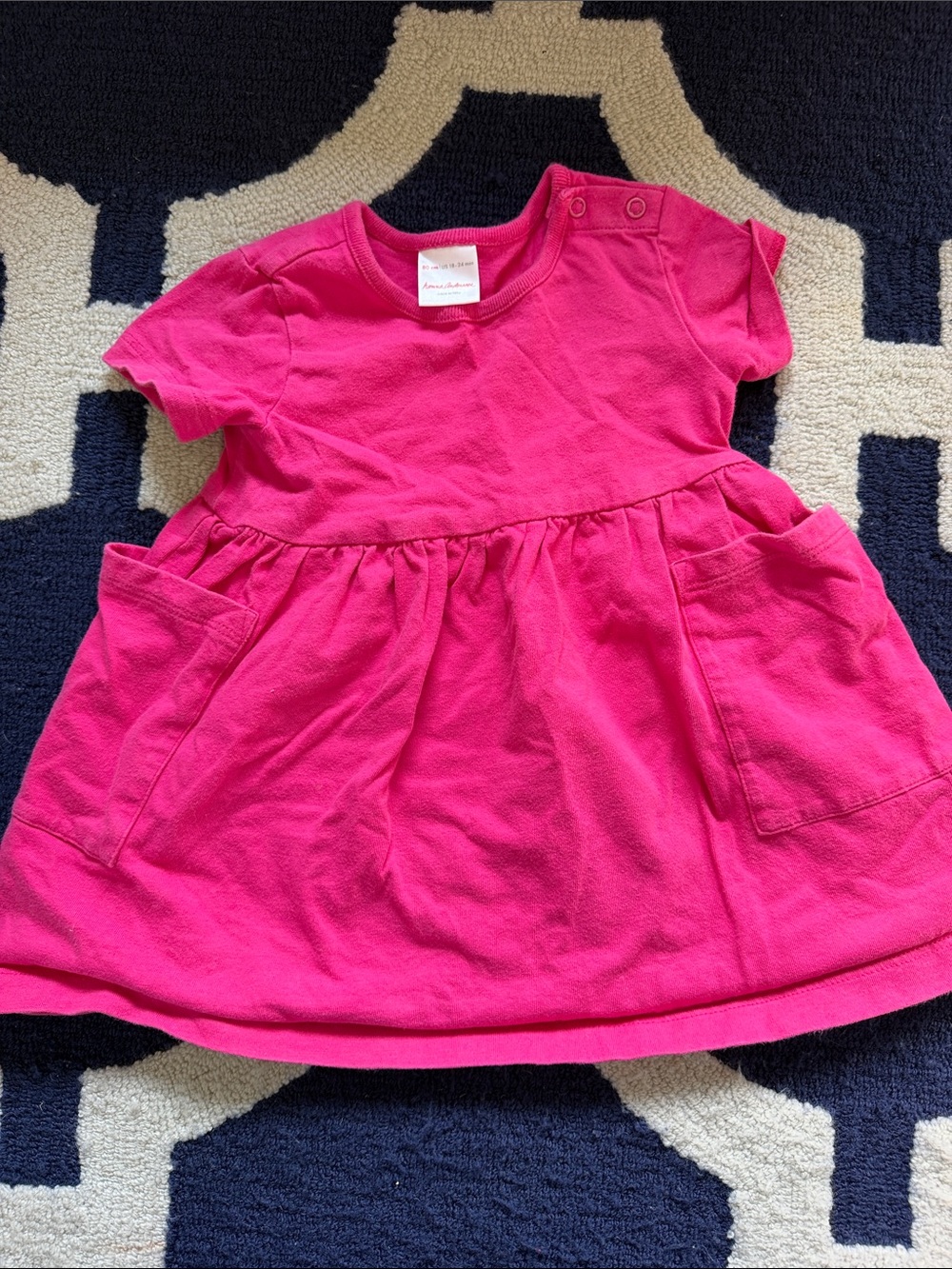 Hanna Andersson Hot Pink Short Sleeve Pocket Dress size 18-24 months